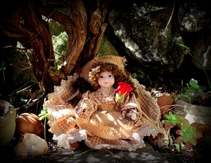 bambola, vestito, cappello, rosa, giocattolo, piante, cipolla, aglio, albero, rosso, alberi