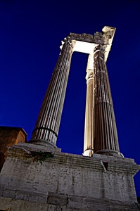 colonne, due, ruderi, blu, tempio, notturno, notte, basamento, archeologia, monumento, cielo, rovine, luce