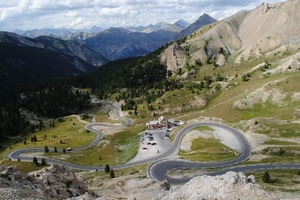 strada, montagne, montagna, alberi, tornanti, curve, nuvole, panorama, cielo