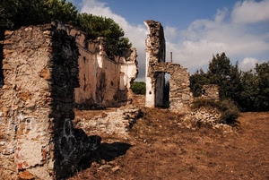 ruderi, nuvole, alberi, rovine, pietre, cielo, verde, erba, rudere