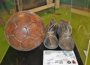 pallone, scarpe, vetrina, cuoio, calcio, museo, palla, esposizione
