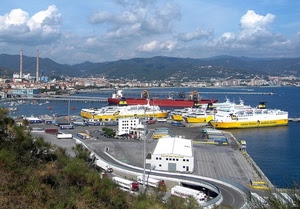 mare, porto, navi, ciminiere, nuvole, acqua, panorama, cielo