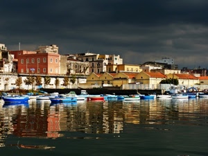 barche, mare, case, cielo, acqua, porto, riflesso, nuvole, finestre, riflessi, alberi, edifici