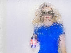 vetro, occhiali, gocce, blu, bionda, donna, acqua, azzurro