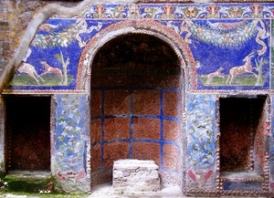 nicchia, blu, affresco, arco, mosaico, nicchie, caccia, muro, pietra, pittura