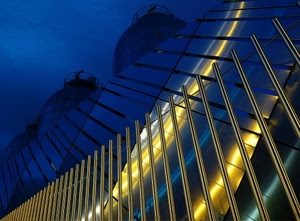 giallo, luci, oro, metallo, blu, cancellata, cielo, notte, riflessi, riflesso