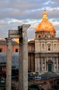 colonne, cupola, ruderi, chiesa, nuvole, roma, croce, tre, scavi, cielo, tramonto
