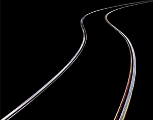 nero, binari, curve, parallele, linee, due, metallo, rotaie, bianco, ferro, curva, prospettiva, acciaio, astratto