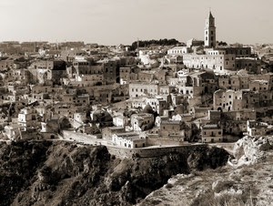 bianconero, campanile, panorama, case, paese, chiesa, città, borgo, sassi, matera