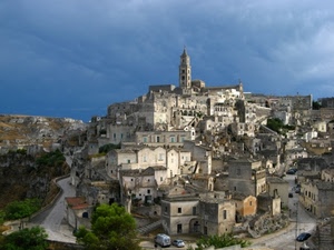 strada, campanile, case, cielo, paese, panorama, borgo, finestre, matera, nuvole, città, chiesa