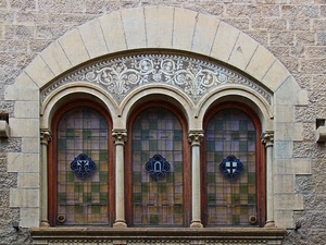 finestre, tre, colonne, archi, vetri, palazzo, trifora, arco, finestra, stemmi
