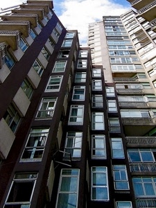 finestre, vetri, palazzo, grattacielo, nuvole, cielo, prospettiva, palazzi, balconi, vetro, riflessi