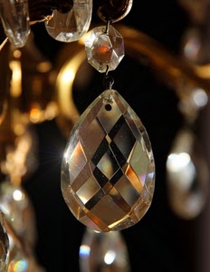 cristallo, goccia, vetro, riflessi, lampadario, pendente, sfocato, luce