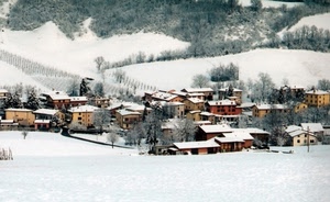 neve, case, alberi, inverno, bianco, paese, tetti, panorama, paesaggio, borgo, montagna, bosco, villaggio, finestre