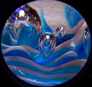 sfera, gocce, vetro, azzurro, onde, blu, riflessi, curve, cerchio, cristallo, biglia, bianco, goccia, astratto, riflesso