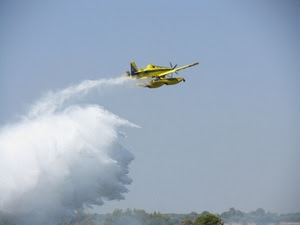 acqua, giallo, aereo, cielo, idrovolante, incendio, volare, scia, alberi