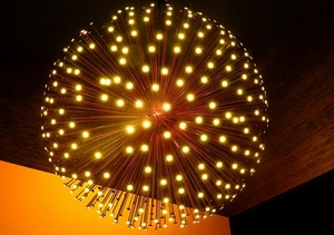 luci, lampadario, sfera, lampadine, soffitto, giallo, palla, punti, luce, lampade, arancione, legno