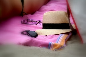 occhiali, cappello, rosa, telo, sabbia, nero, paglia, righe, viola, sfocato, asciugamano, tesa, costume