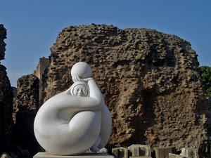 statua, bianco, sfera, roccia, donna, marmo, palla, monumento