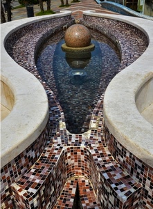 acqua, fontana, sfera, mosaico, curve, mattonelle, marmo, colori, piastrelle