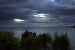 mare, nuvole, cielo, acqua, ginestre, piante, alberi, sera, paesaggio, orizzonte