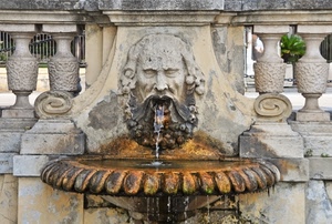 acqua, fontana, bocca, zampillo, volto, balaustra, colonne