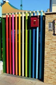 cancello, colori, cassetta, matite, multicolore, citofono, posta, campanello