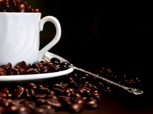 chicchi, caffè, cucchiaino, tazzina, bianco, tazza, cucchiaini, bianca