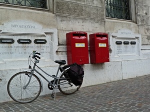 bicicletta, rosso, buche, posta, cassette, lettere, borse, rosse, ruote, due