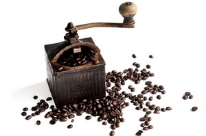 caffè, chicchi, macinino, manovella, marrone, grani, macinacaffè, bianco