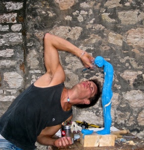 statua, blu, scultura, azzurro, artista, scultore, muro, artigiano, uomo, mani