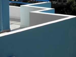bianco, muro, balcone, geometrico, azzurro, angoli, geometrie