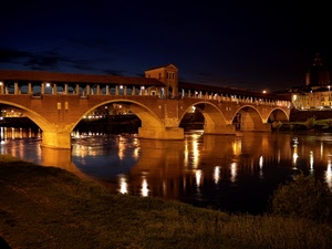 ponte, fiume, notte, luci, riflessi, notturno, acqua, archi, riflesso, arcate