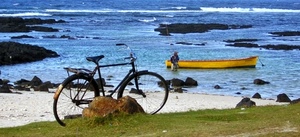 barca, bicicletta, mare, giallo, pescatore, scogli, gialla