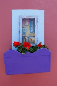 viola, fiori, rosso, rosa, vaso, gerani, azzurro, finestra, geranio