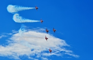 aerei, cielo, nuvole, scie, fumo, sei, azzurro, squadra