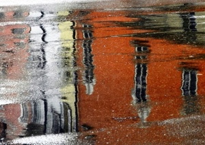 acqua, finestre, riflessi, case, riflesso, pozzanghera, strada, pioggia, rosso, pozzanghere
