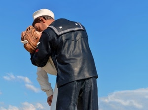 marinaio, bacio, donna, statua, statue, cielo, blu, monumento, infermiera