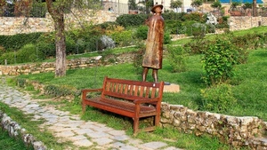 panchina, statua, legno, verde, giardino, erba, prato, albero, piante