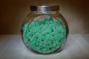 verde, caramelle, barattolo, vetro, vaso, tappo, coperchio, mentine