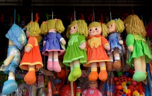 bambole, colori, pezza, verde, vestiti, arancione, azzurro, giocattoli, stoffa, bionde