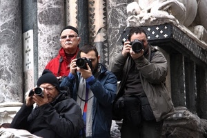 fotografi, quattro, rosso, fotocamere, fotografare, uomini, obiettivi, persone