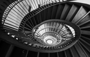 spirale, scala, ringhiera, gradini, bianconero, chiocciola, scale, scalini, scalinata, tromba
