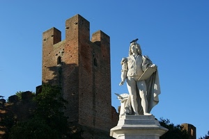 torre, statua, monumento, castello, cielo, alberi, marmo, piccione, merli, pittore, bianco