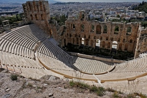 teatro, panorama, anfiteatro, gradini, città, ruderi, archi, gradinate, rovine, curve, arco, scalini, rudere, case
