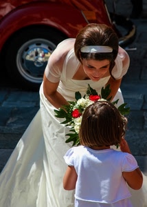 sposa, bambina, fiori, bianco, bouquet, ruota, abito