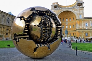 sfera, oro, monumento, scultura, palla, palazzo, bronzo, pigna