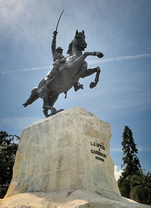 monumento, cavallo, statua, spada, cielo, garibaldi, equestre, alberi, controluce