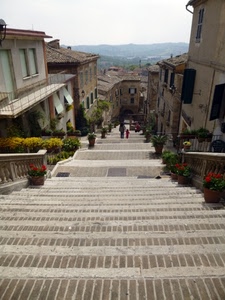 fiori, case, scale, scalinata, vasi, panorama, prospettiva, piante