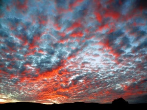 nuvole, rosso, tramonto, cielo, montagne, blu, controluce